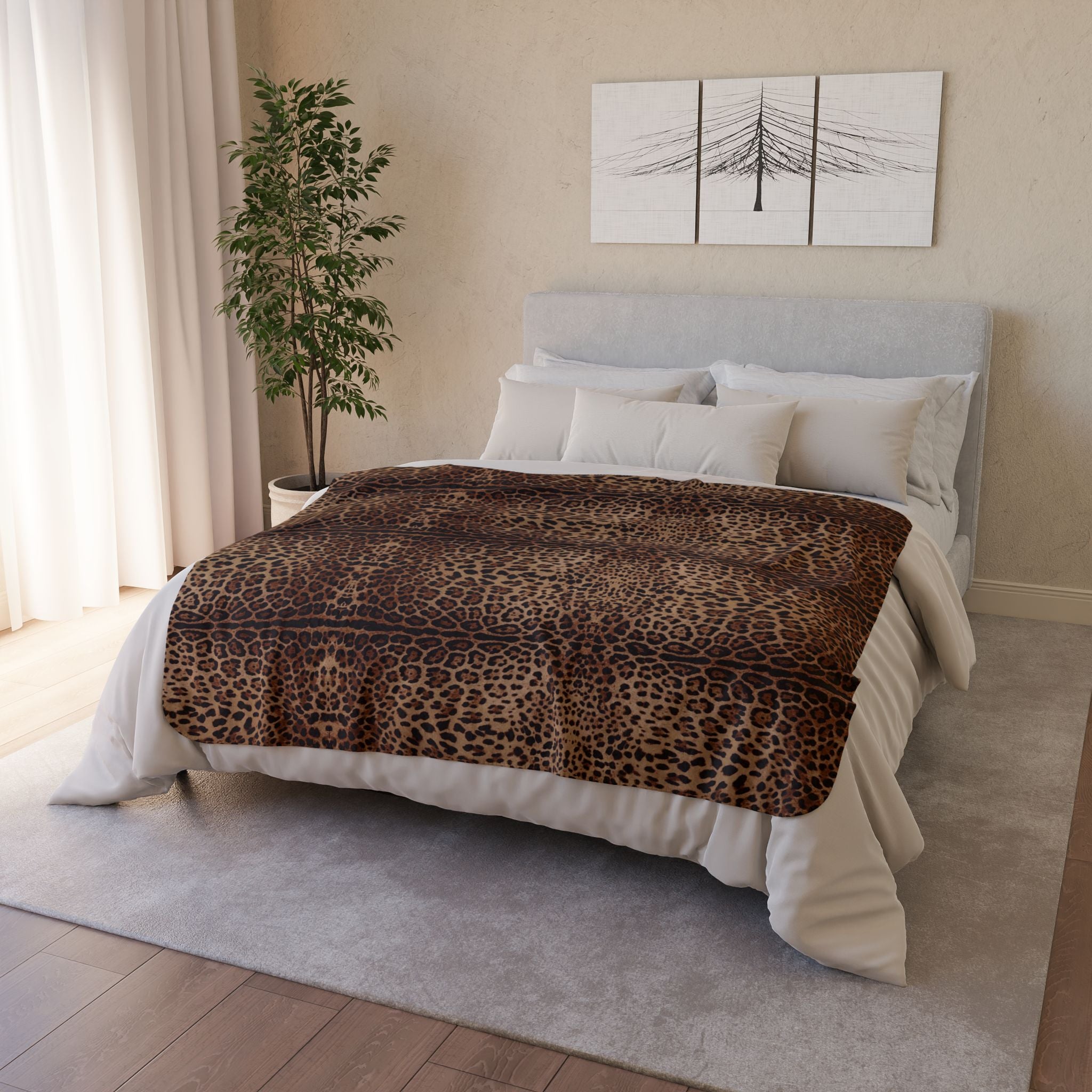 Leopard Print Fleece Sherpa Blanket