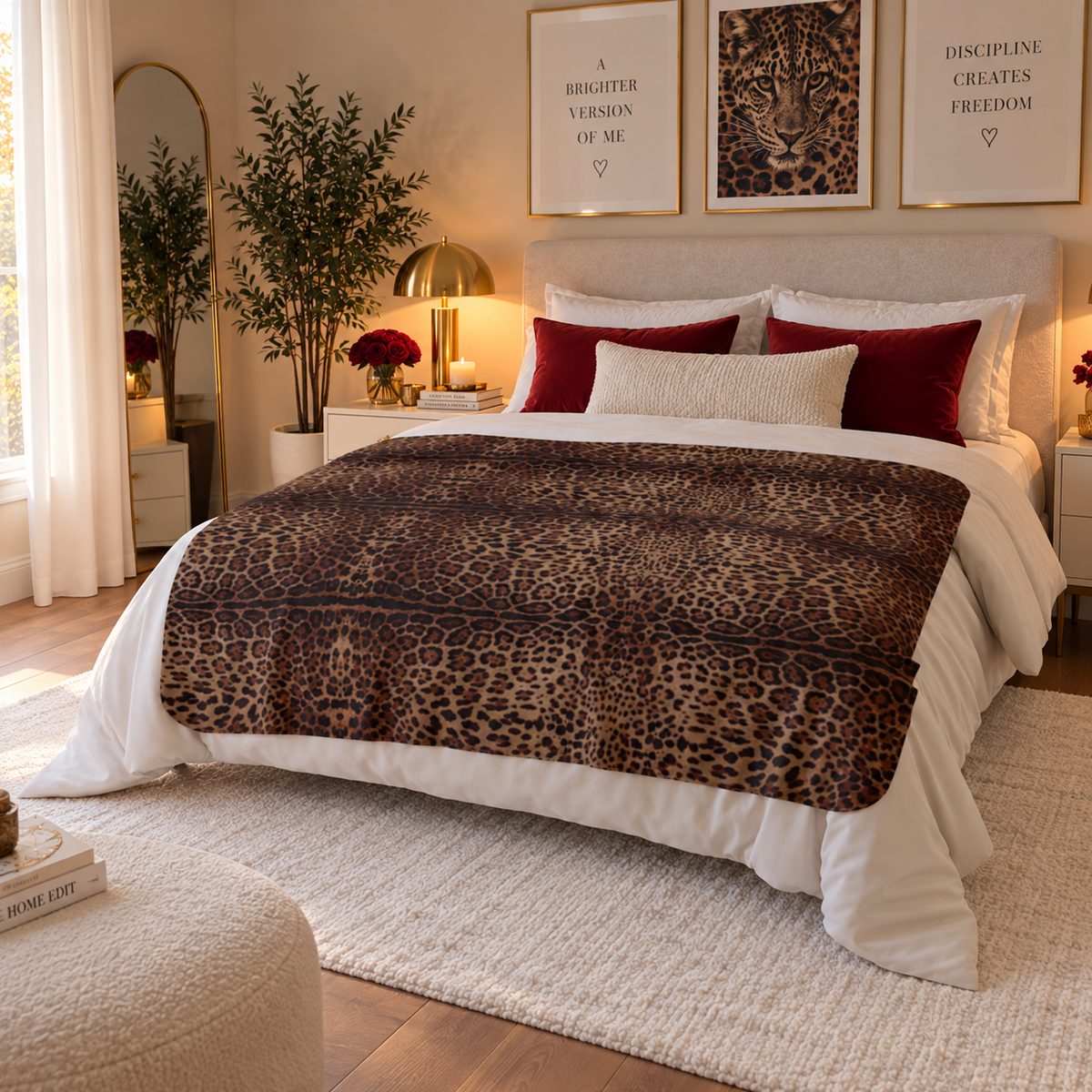 Leopard Print Fleece Sherpa Blanket
